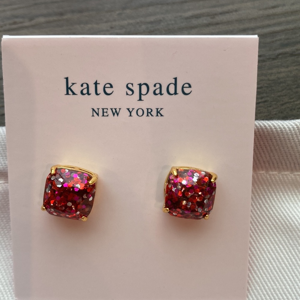 Kate Spade Small Glitter pink/red studs - Picture 6 of 7